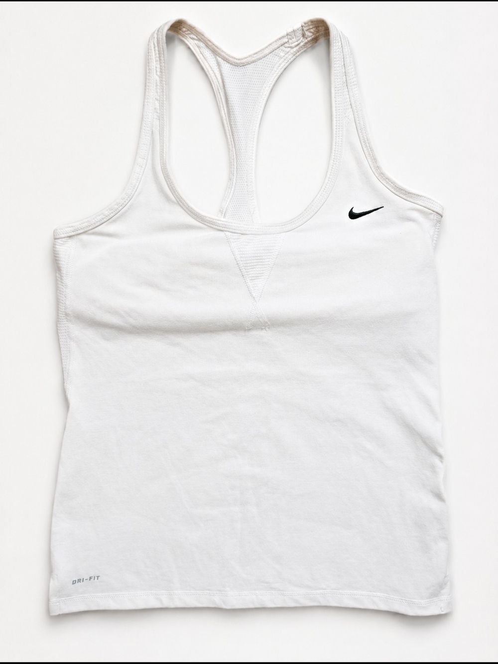 Nike White Embroidered Logo Dri-FIT Athletic Tank Top With Built-in Bra